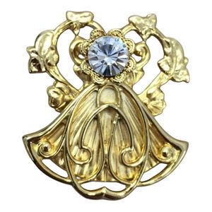 Vintage Brooch 1998 Gold Tone Angel Design with Rhinestone AOL signed Jane 3018